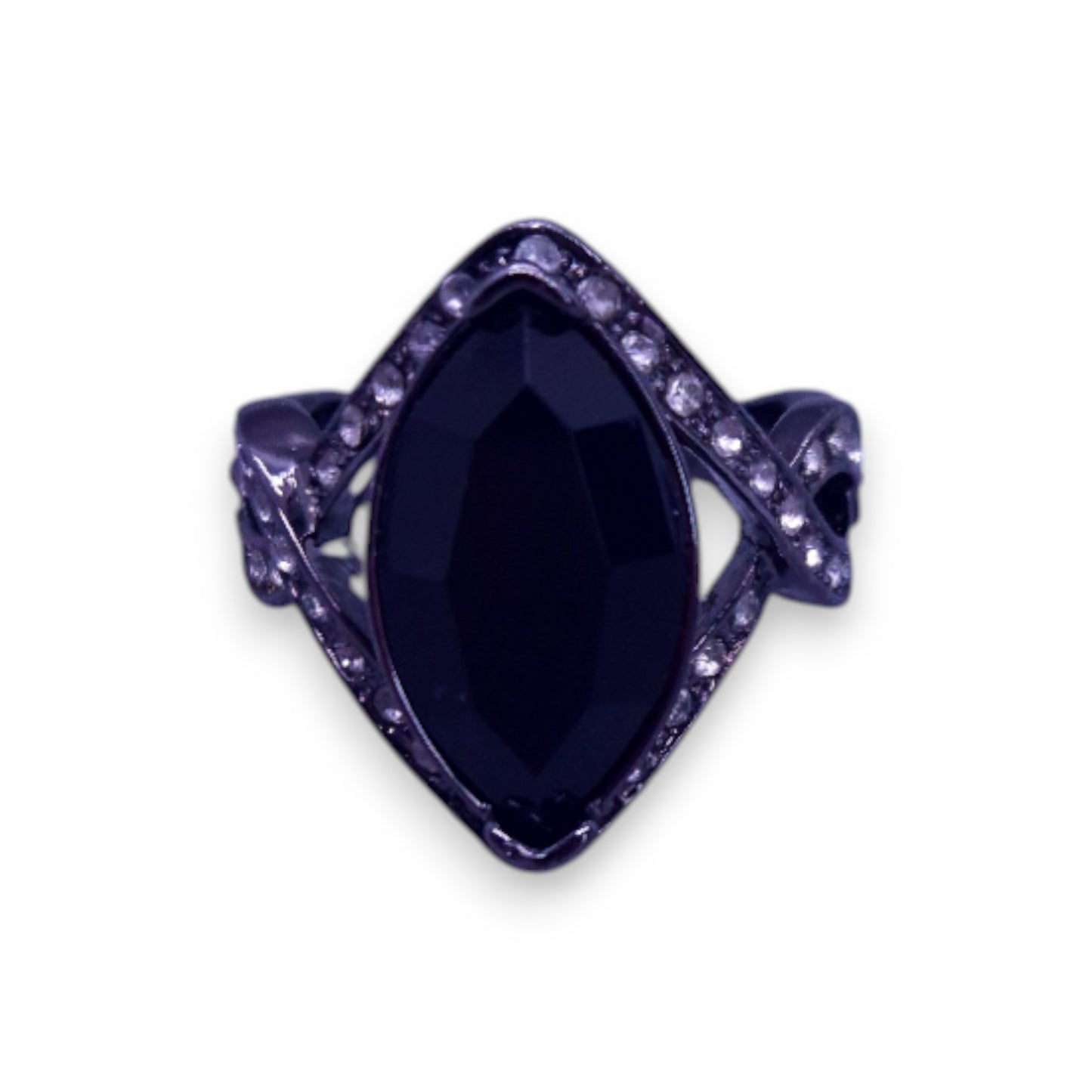 Metal Black & Clear Cubic Zirconia Statement Ring