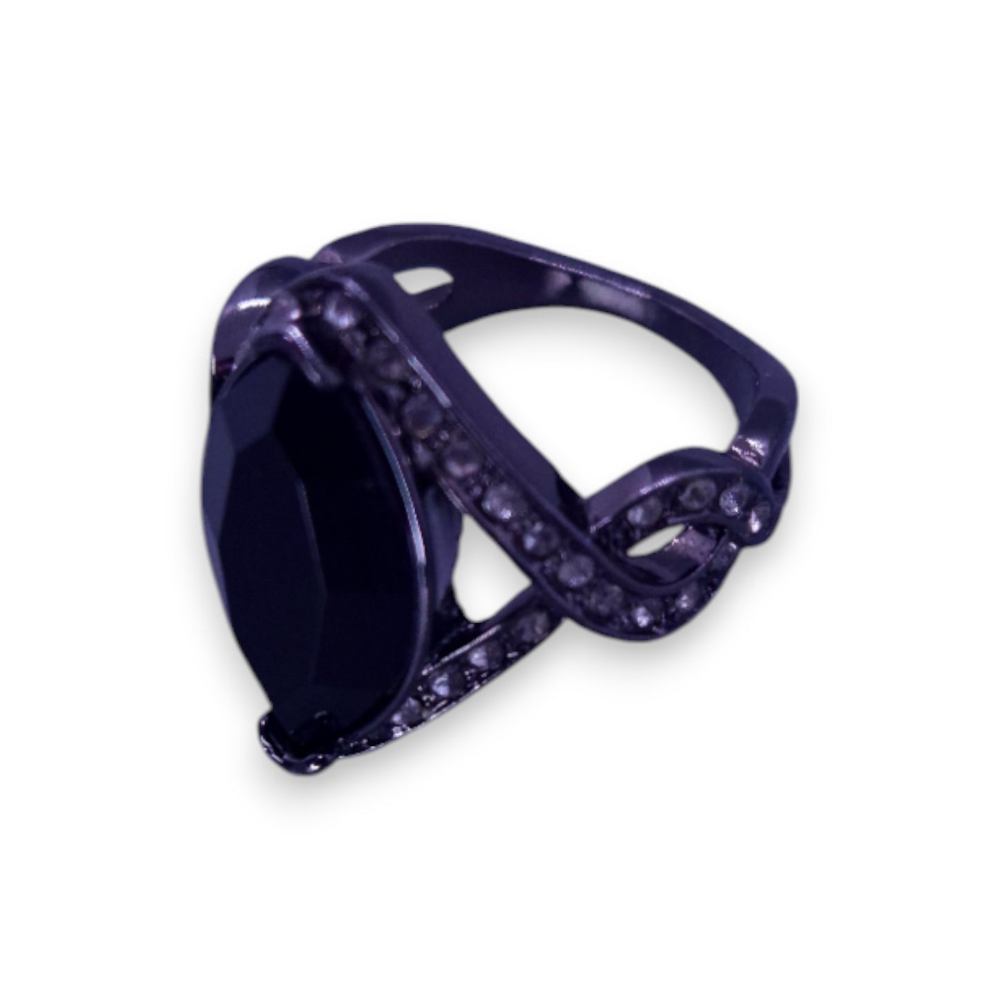 Metal Black & Clear Cubic Zirconia Statement Ring