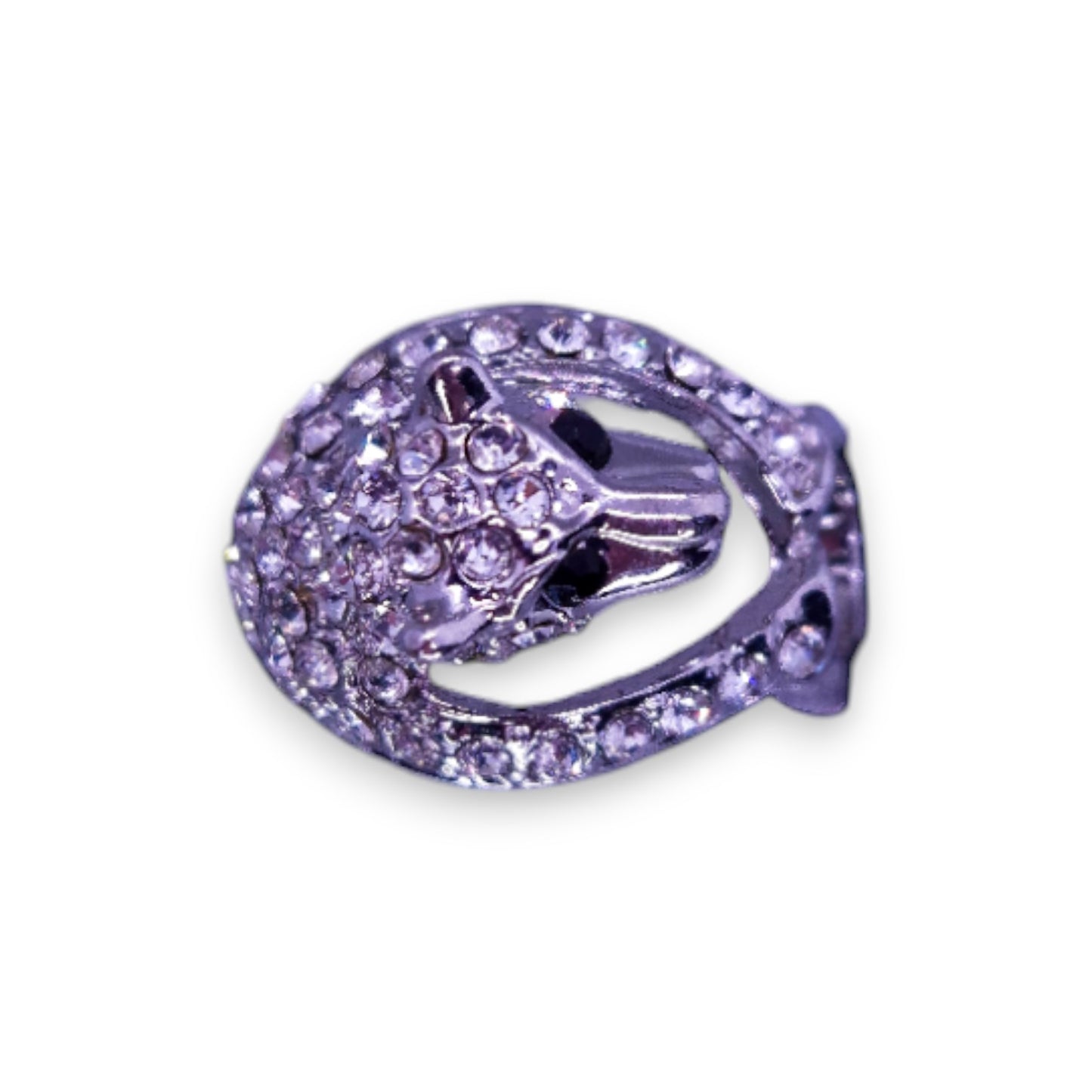 Silver Tone Clear & Black Stones Nature Inspired Ring