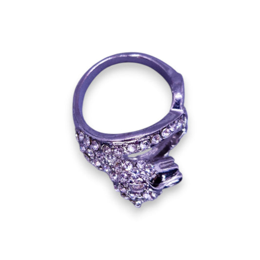 Silver Tone Clear & Black Stones Nature Inspired Ring