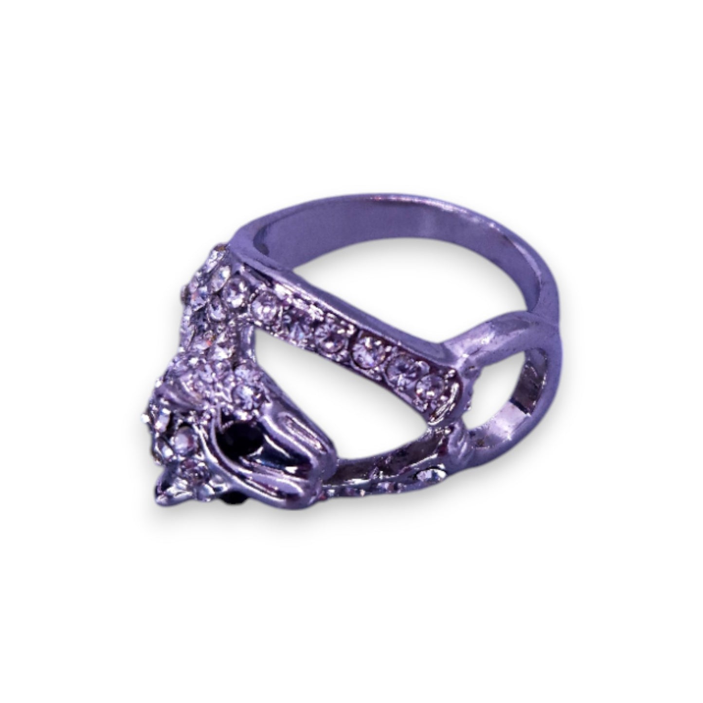 Silver Tone Clear & Black Stones Nature Inspired Ring