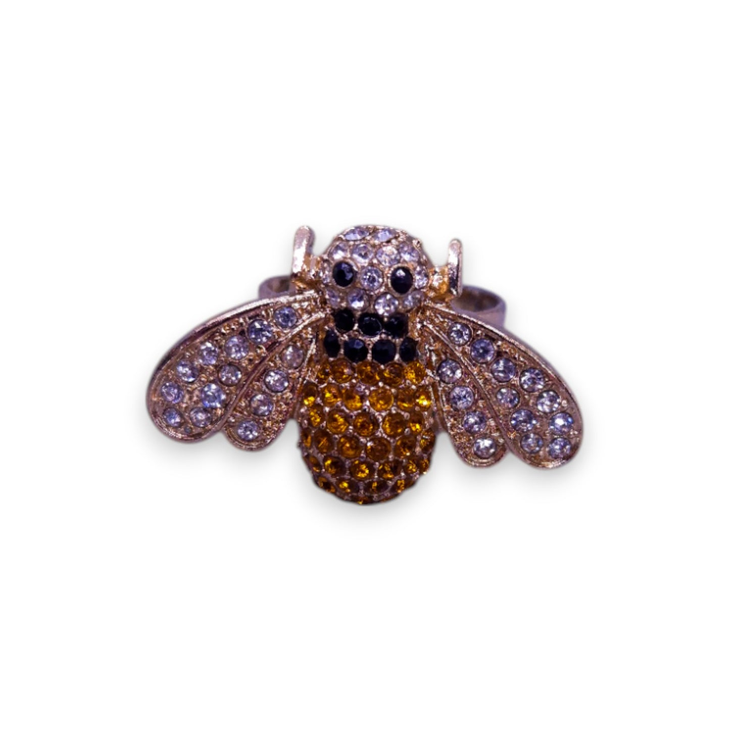 Gold Tone Yellow, Black & Clear Cubic Zirconia Nature Inspired Ring