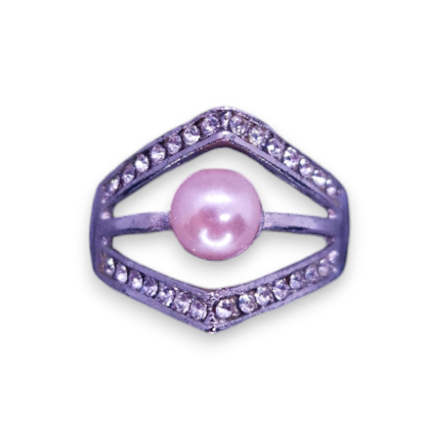 Silver Tone Faux Pearl & Clear Cubic Zirconia Art Deco Ring
