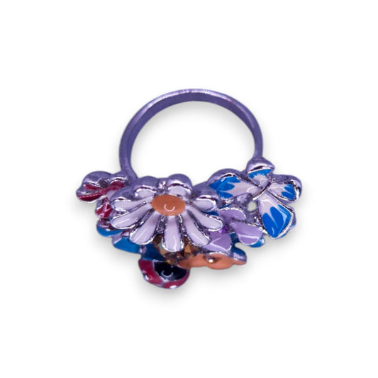 Silver Tone Orange Stone Enamelled Nature Inspired Flowers Ring