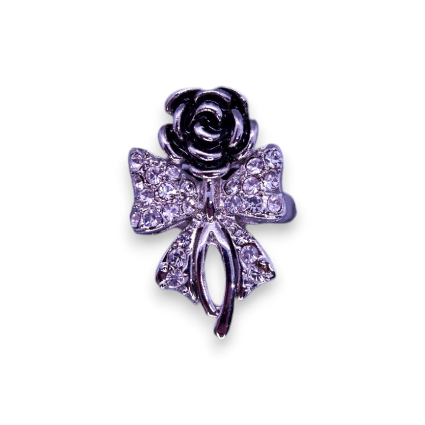 Silver Tone Clear Cubic Zirconia Nature Inspired Rose Ring