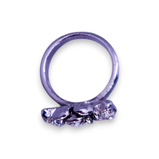 Silver Tone Clear Cubic Zirconia Nature Inspired Rose Ring