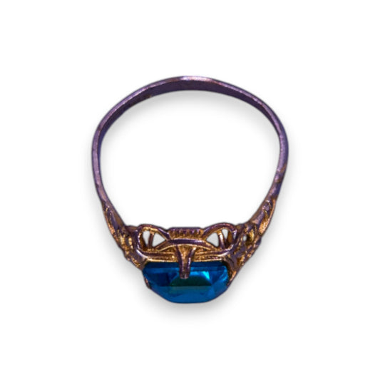 Gold Tone Blue Stone Vintage Ring