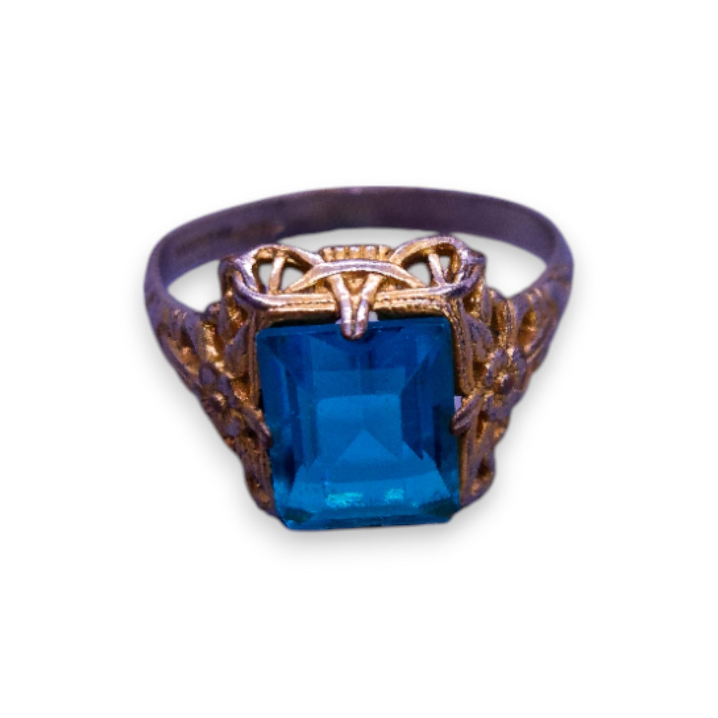 Gold Tone Blue Stone Vintage Ring