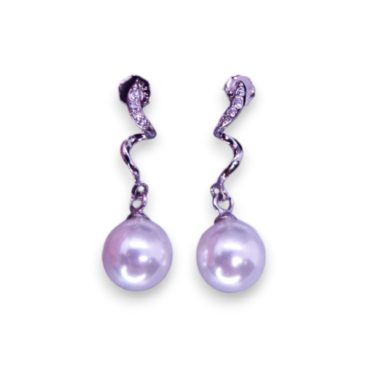 Silver Tone Pearls Cubic Zirconia Classic Earrings