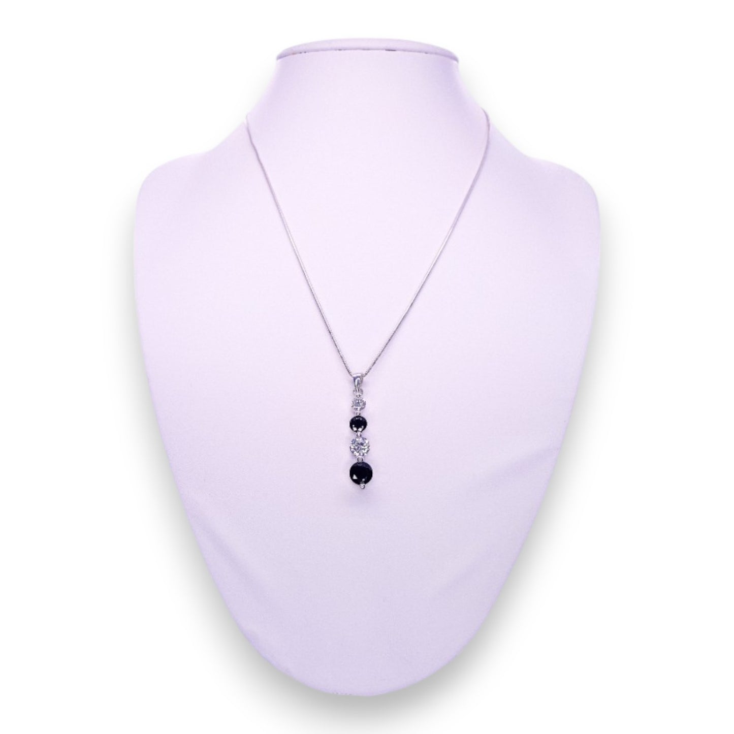 Sterling Silver Clear & Black Cubic Zirconia Classic Necklace