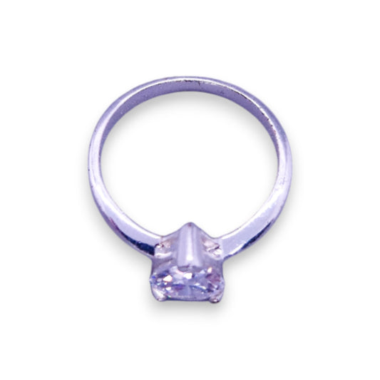 Silver Tone Clear Cubic Zirconia Classic Ring