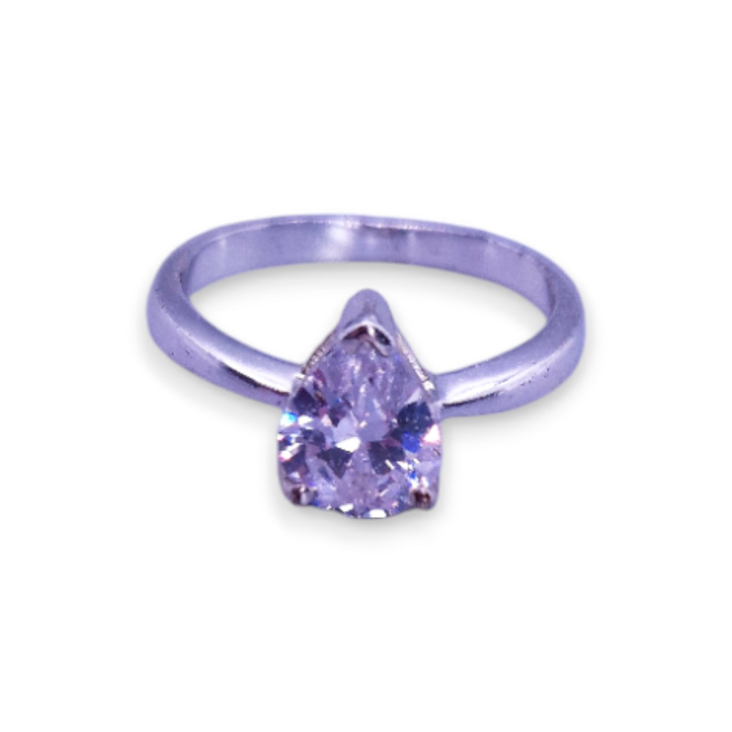 Silver Tone Clear Cubic Zirconia Classic Ring