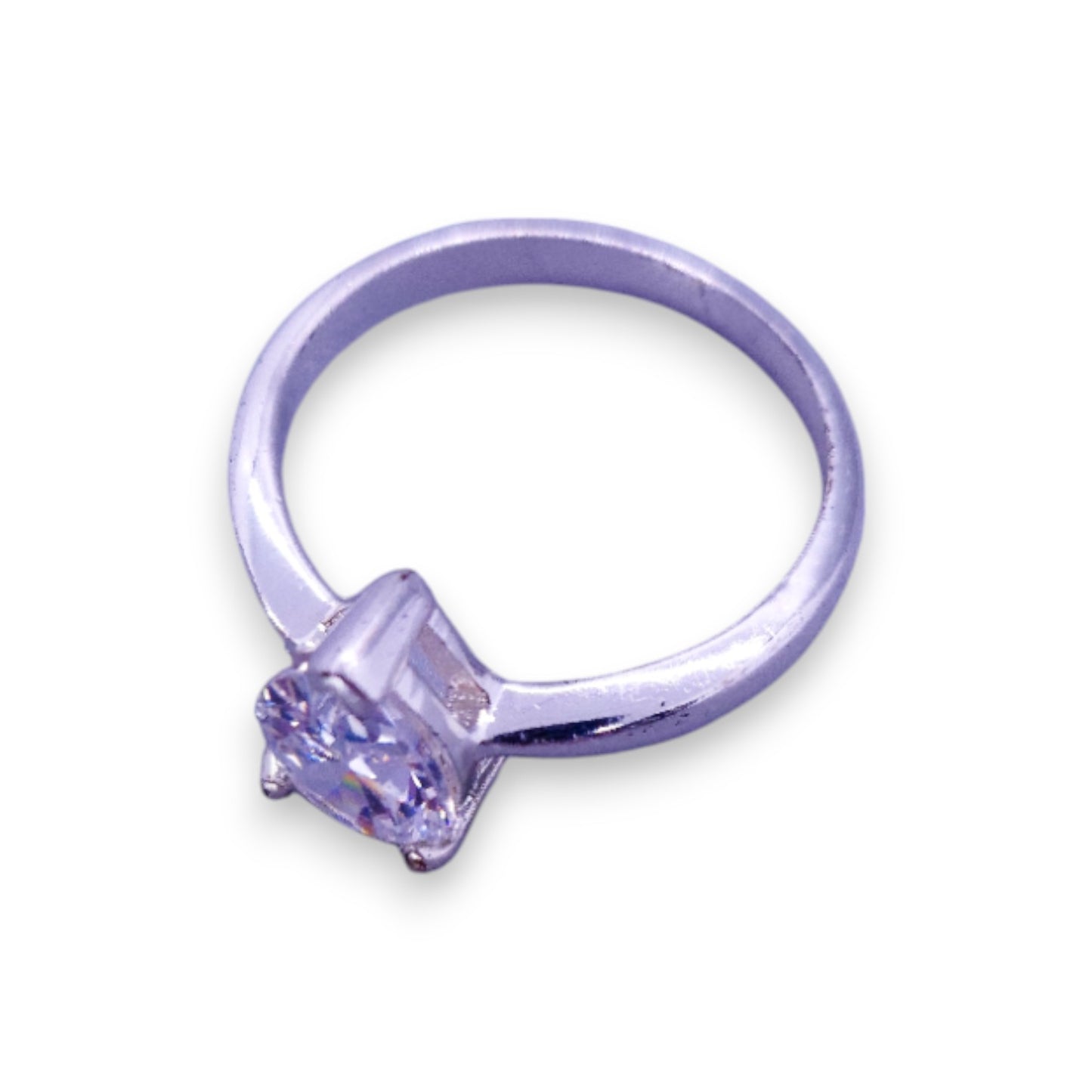 Silver Tone Clear Cubic Zirconia Classic Ring