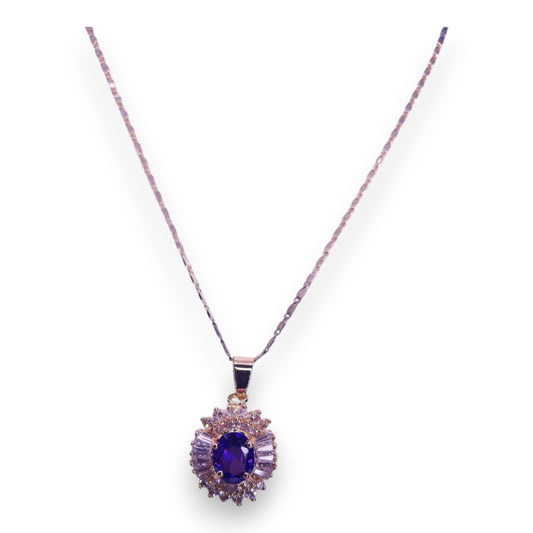 18ct Gold Plated Purple & White Cubic Zirconia Classic Necklace