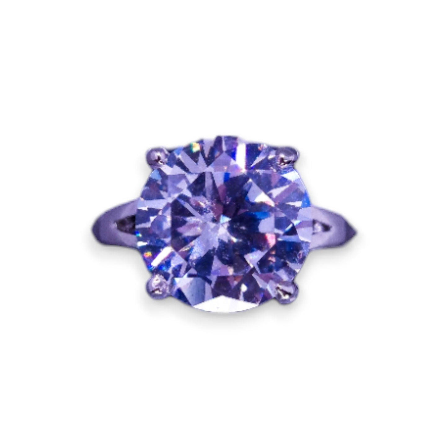Silver Tone Clear Cubic Zirconia Classic Ring