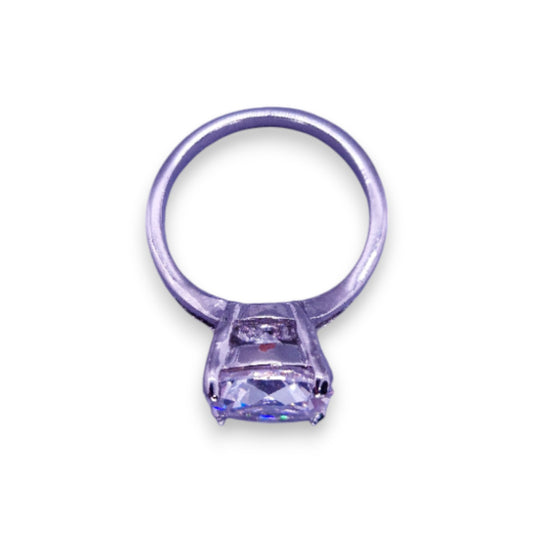 Silver Tone Clear Cubic Zirconia Classic Ring