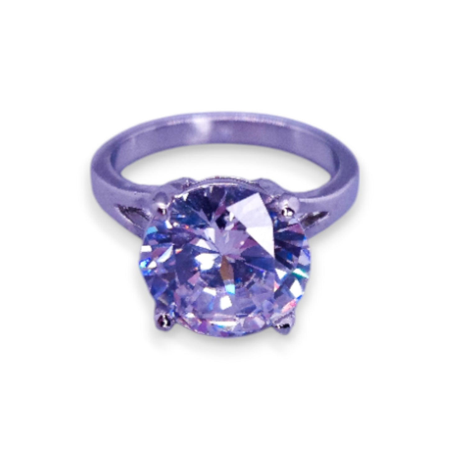 Silver Tone Clear Cubic Zirconia Classic Ring