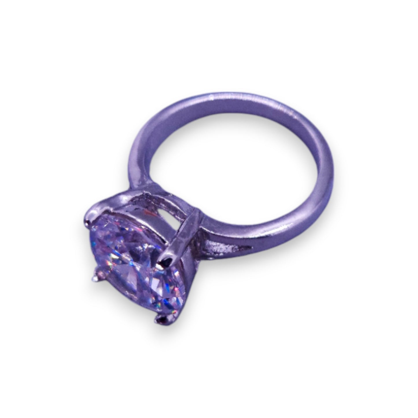 Silver Tone Clear Cubic Zirconia Classic Ring