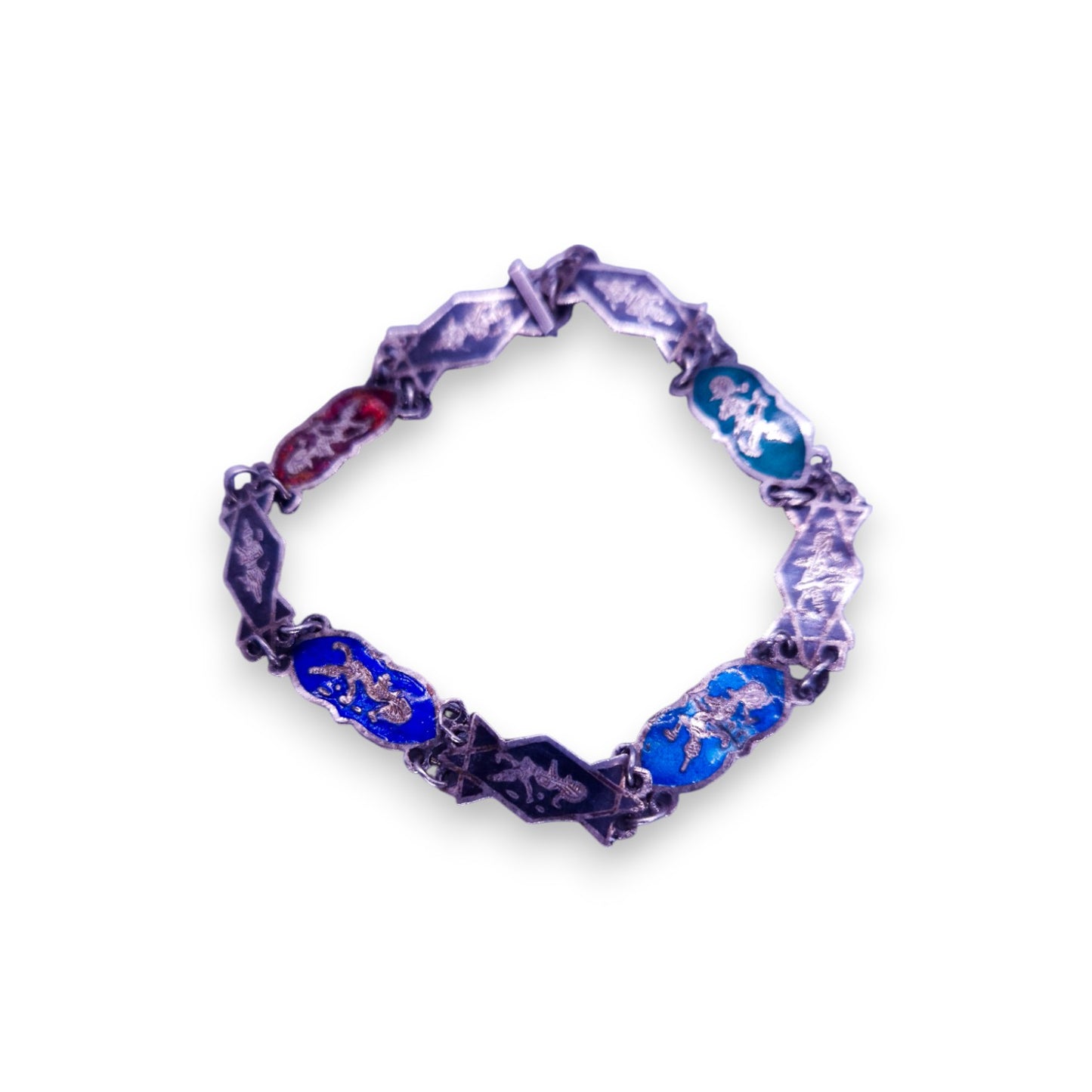 Silver Enamelled Vintage Bracelet Siam Panel