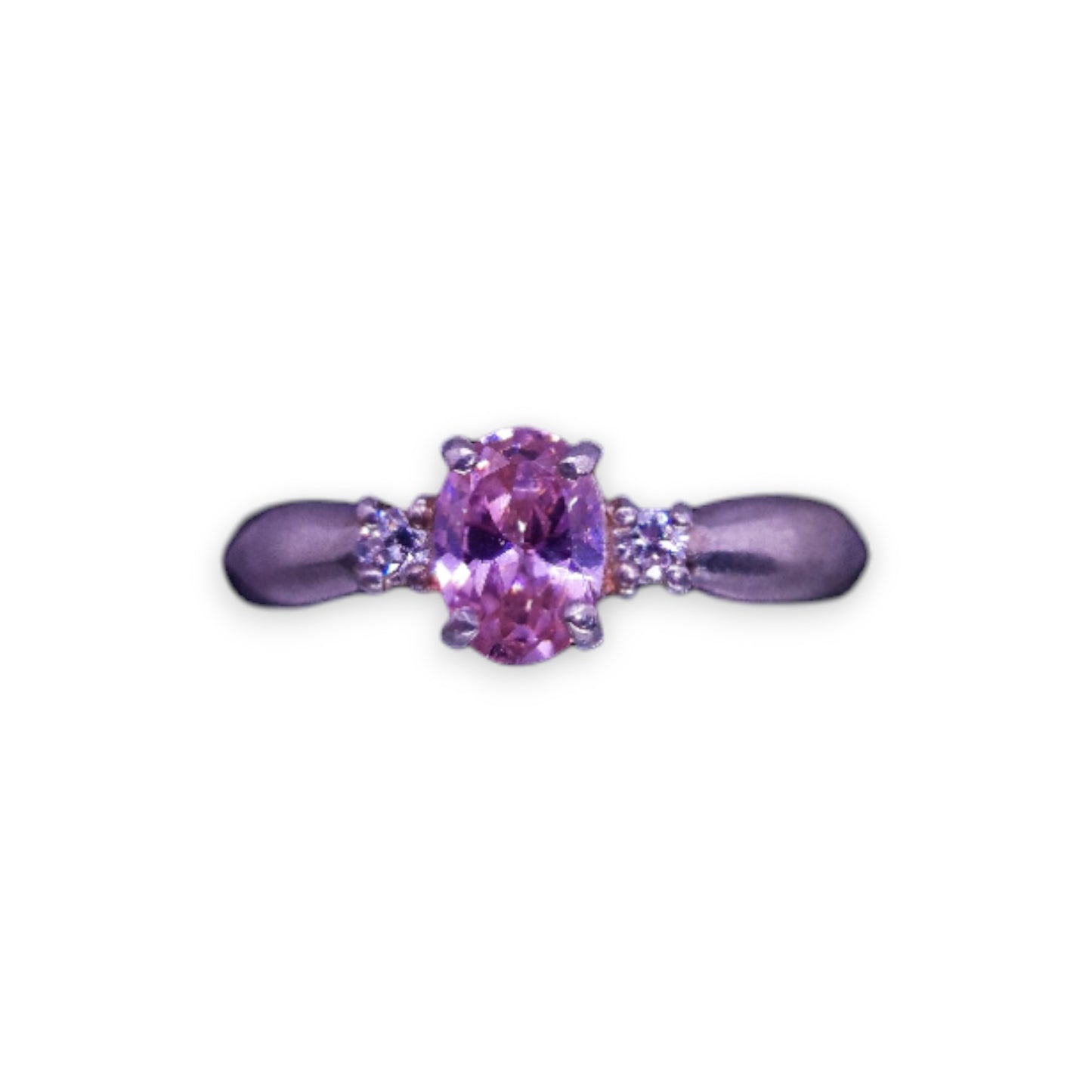 Silver Tone Pink & Clear Cubic Zirconia Classic Ring
