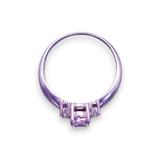 Silver Tone Pink & Clear Cubic Zirconia Classic Ring