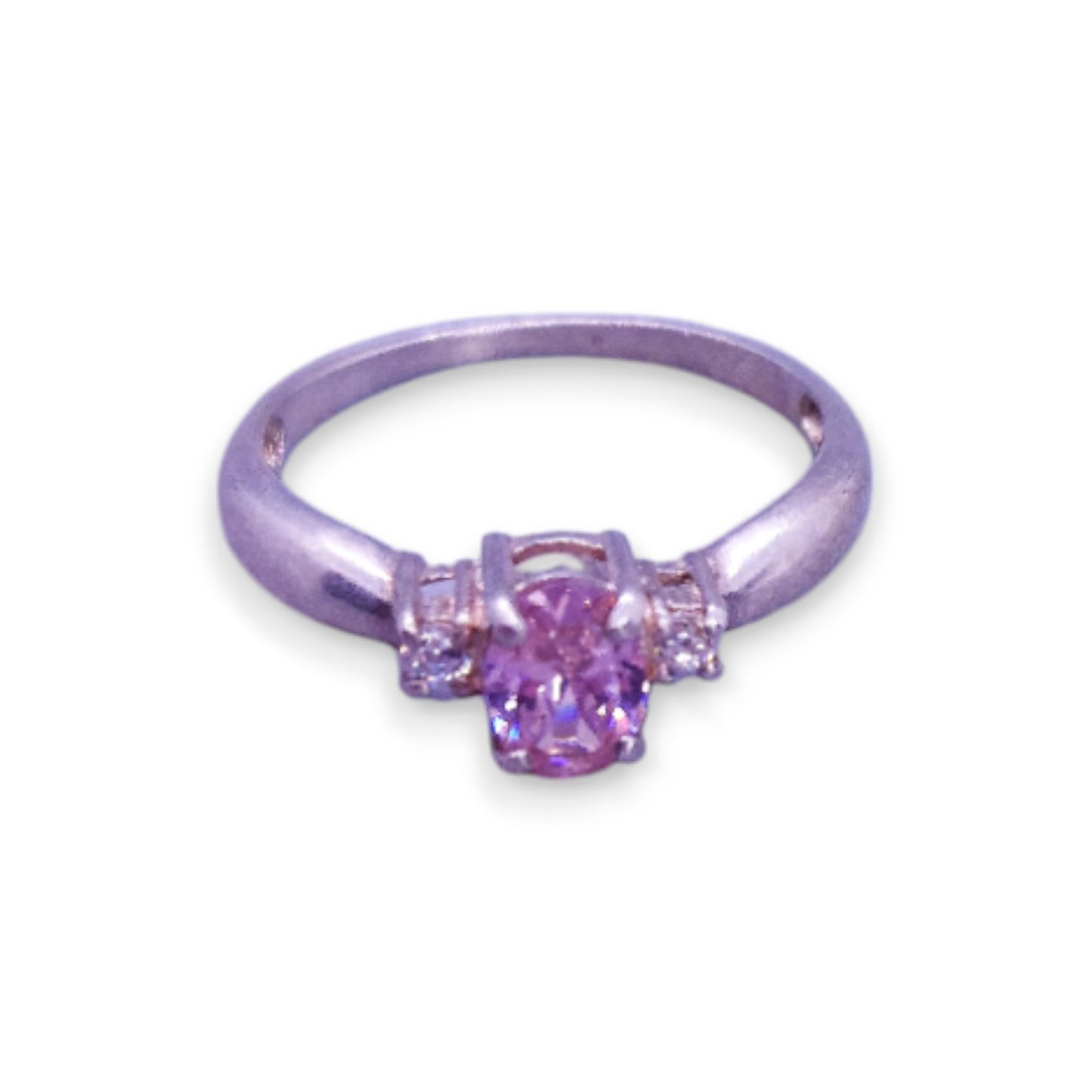 Silver Tone Pink & Clear Cubic Zirconia Classic Ring