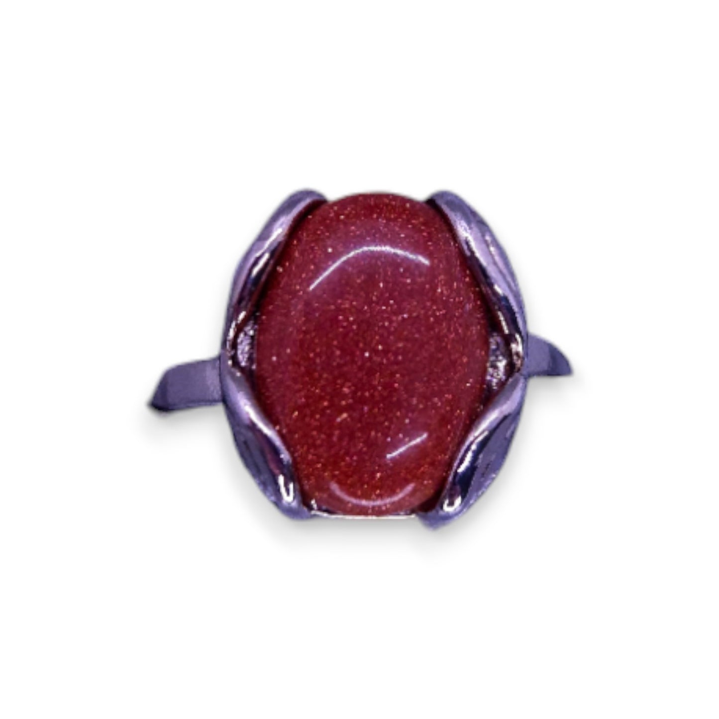 Silver Tone Brown Goldstone Classic Ring
