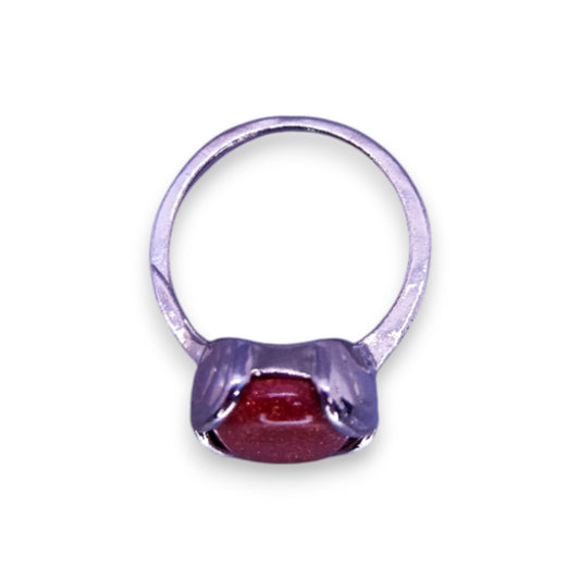 Silver Tone Brown Goldstone Classic Ring