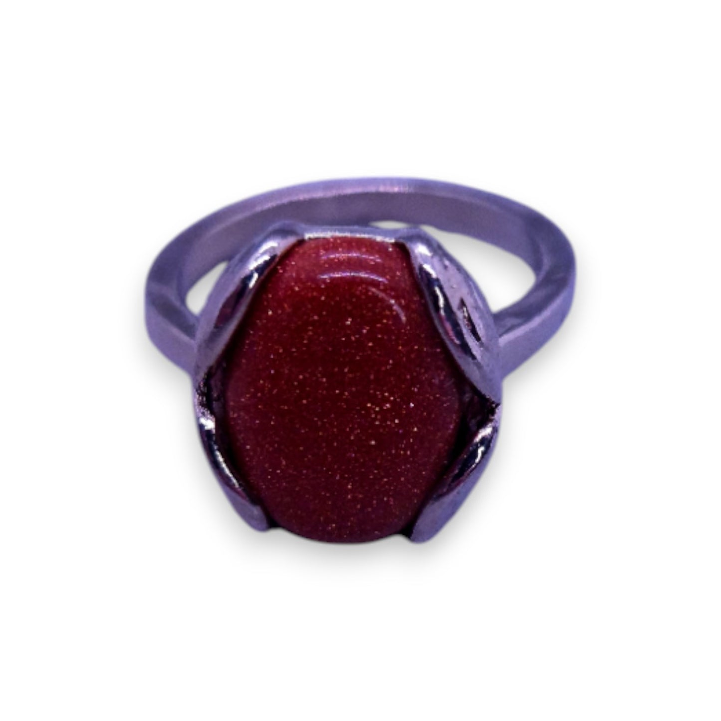 Silver Tone Brown Goldstone Classic Ring