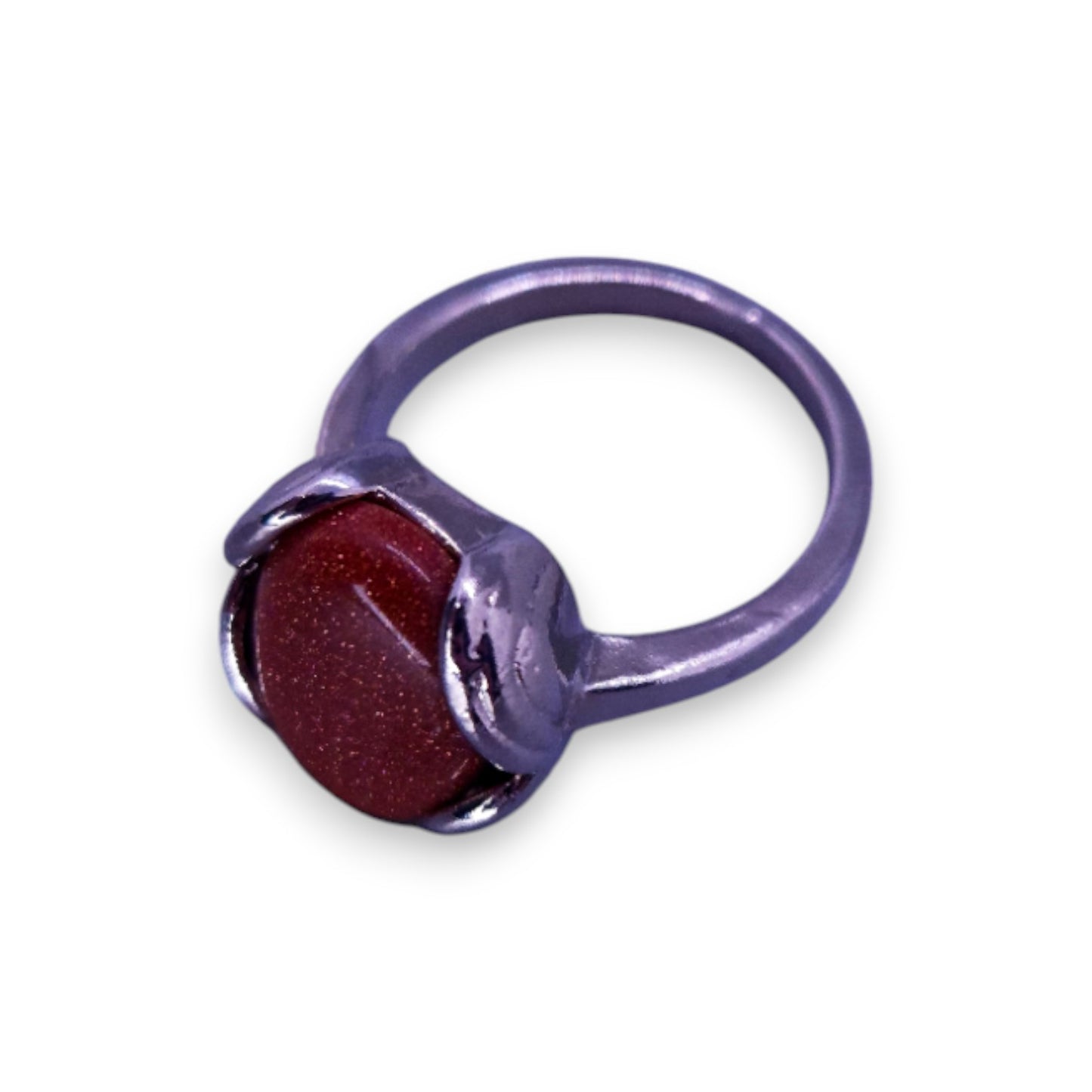 Silver Tone Brown Goldstone Classic Ring