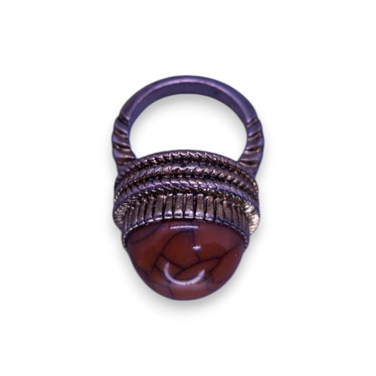 Gold Tone Brown Howlite Statement Ring
