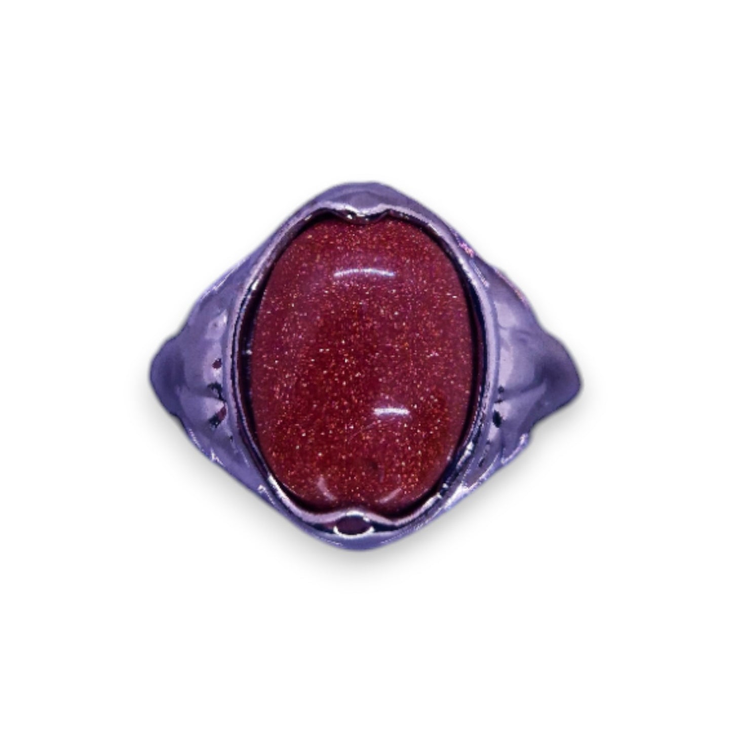 Silver Tone Brown Goldstone Classic Ring
