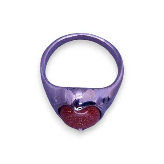 Silver Tone Brown Goldstone Classic Ring