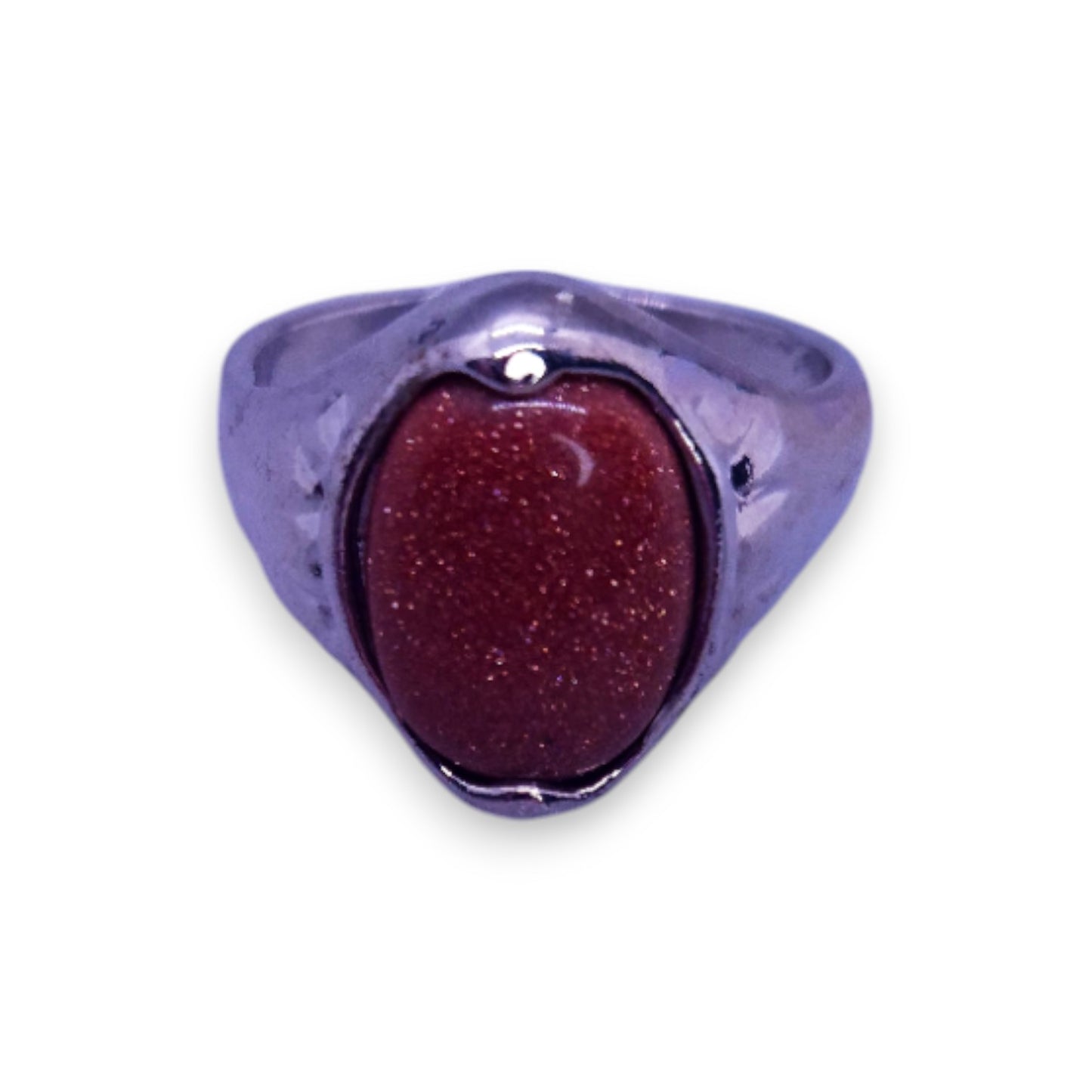 Silver Tone Brown Goldstone Classic Ring