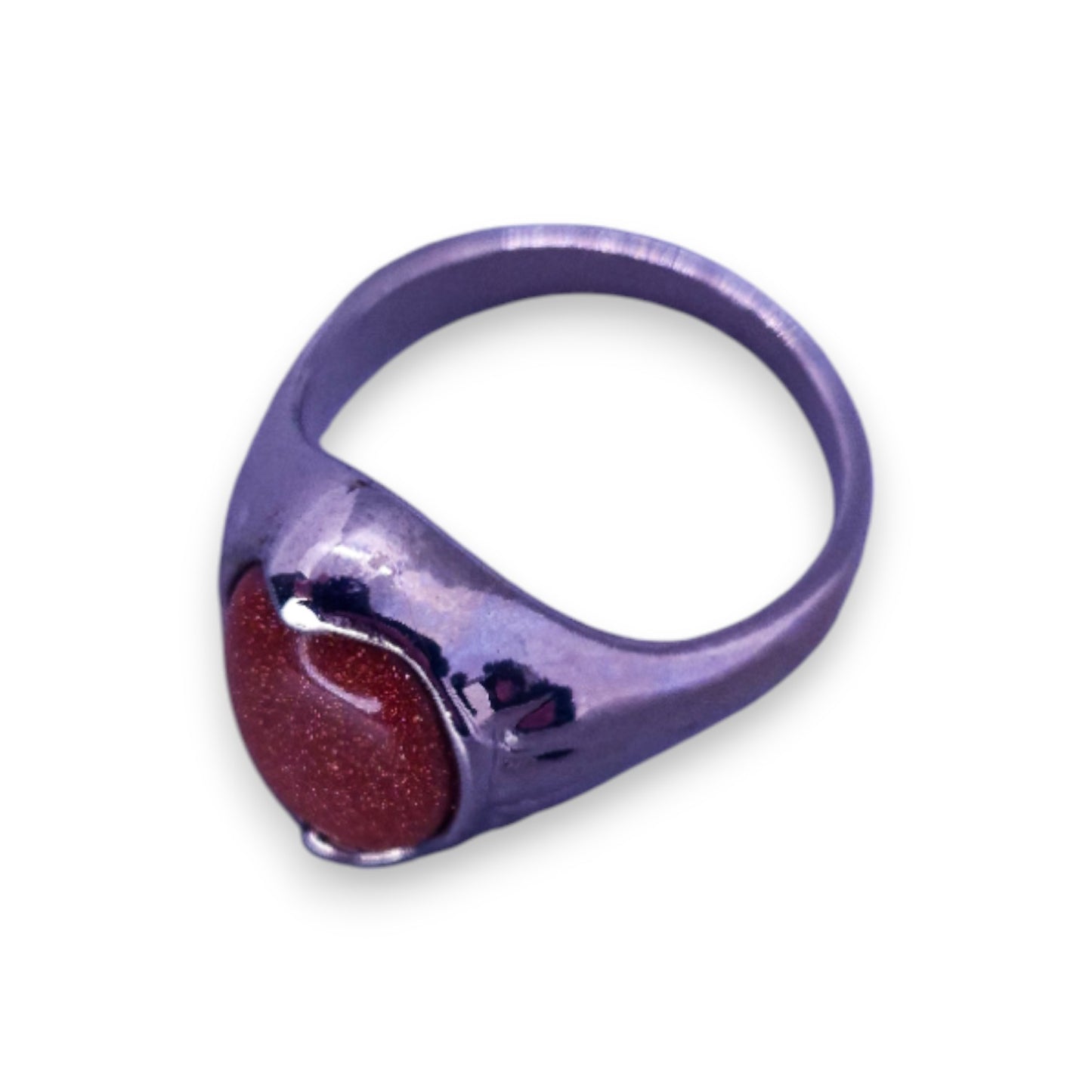Silver Tone Brown Goldstone Classic Ring