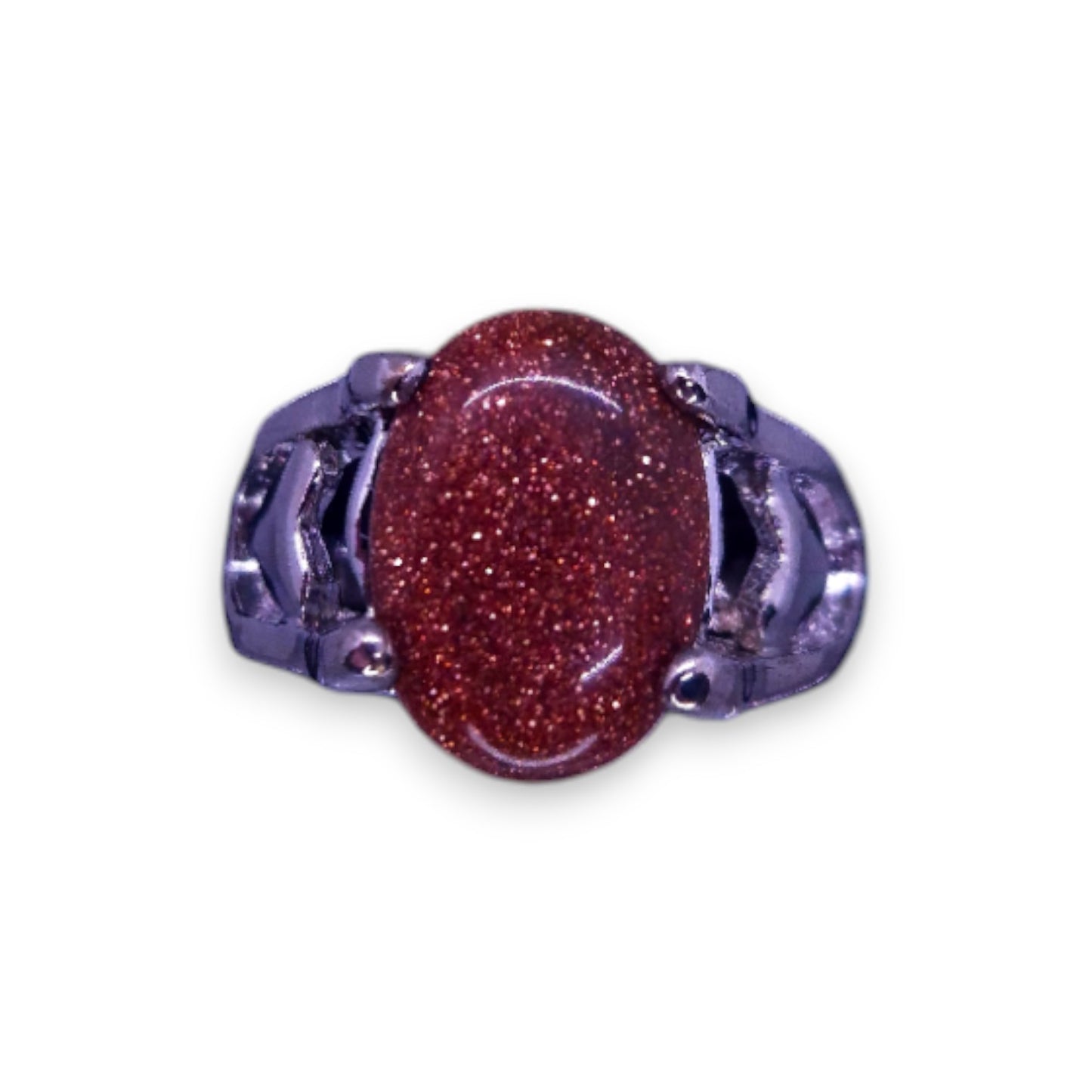 Silver Tone Brown Goldstone Classic Ring