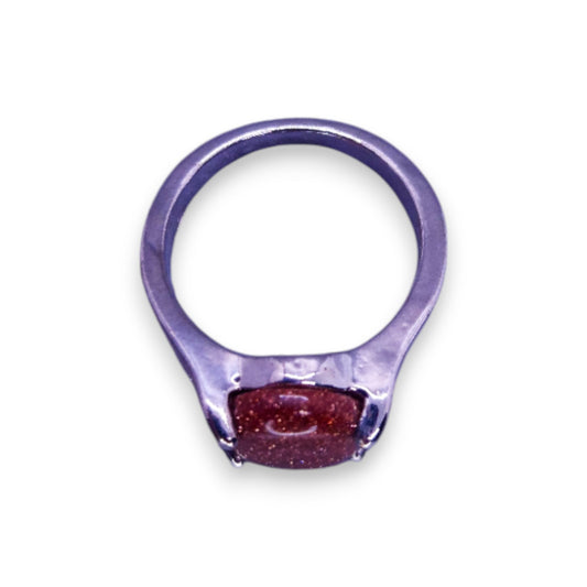 Silver Tone Brown Goldstone Classic Ring