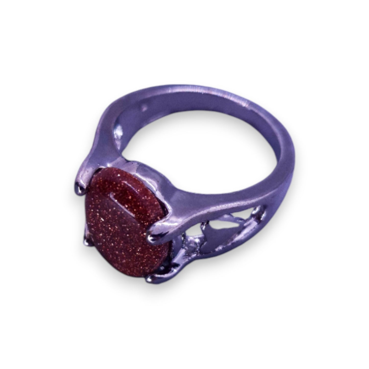 Silver Tone Brown Goldstone Classic Ring