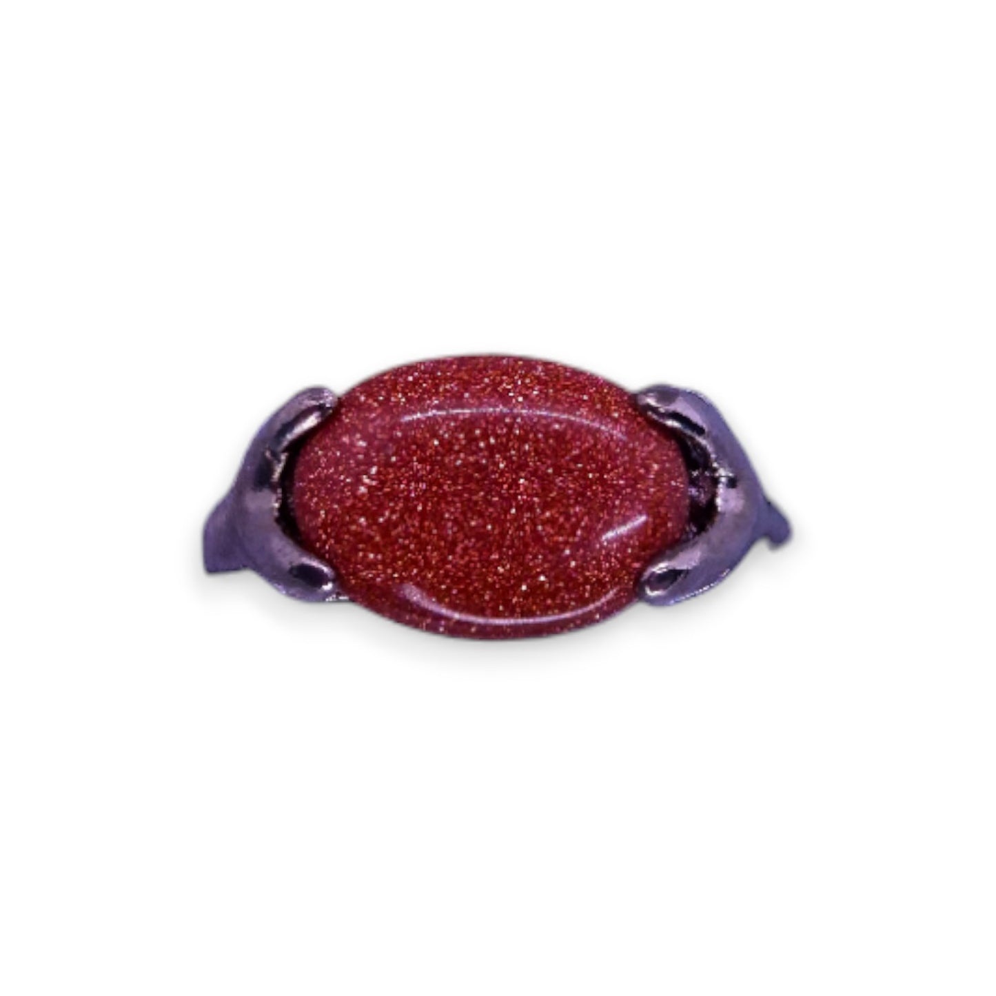 Silver Tone Brown Goldstone Classic Ring