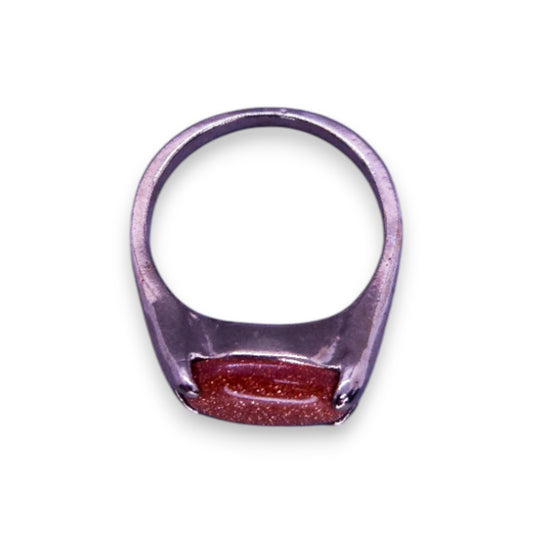 Silver Tone Brown Goldstone Classic Ring