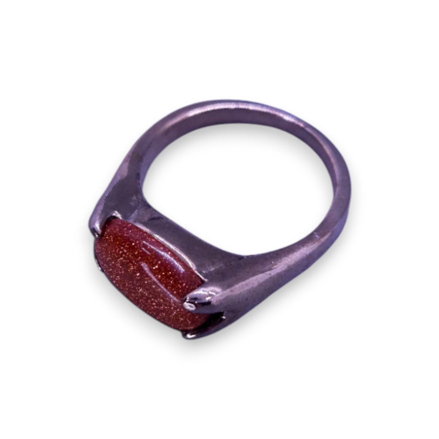 Silver Tone Brown Goldstone Classic Ring