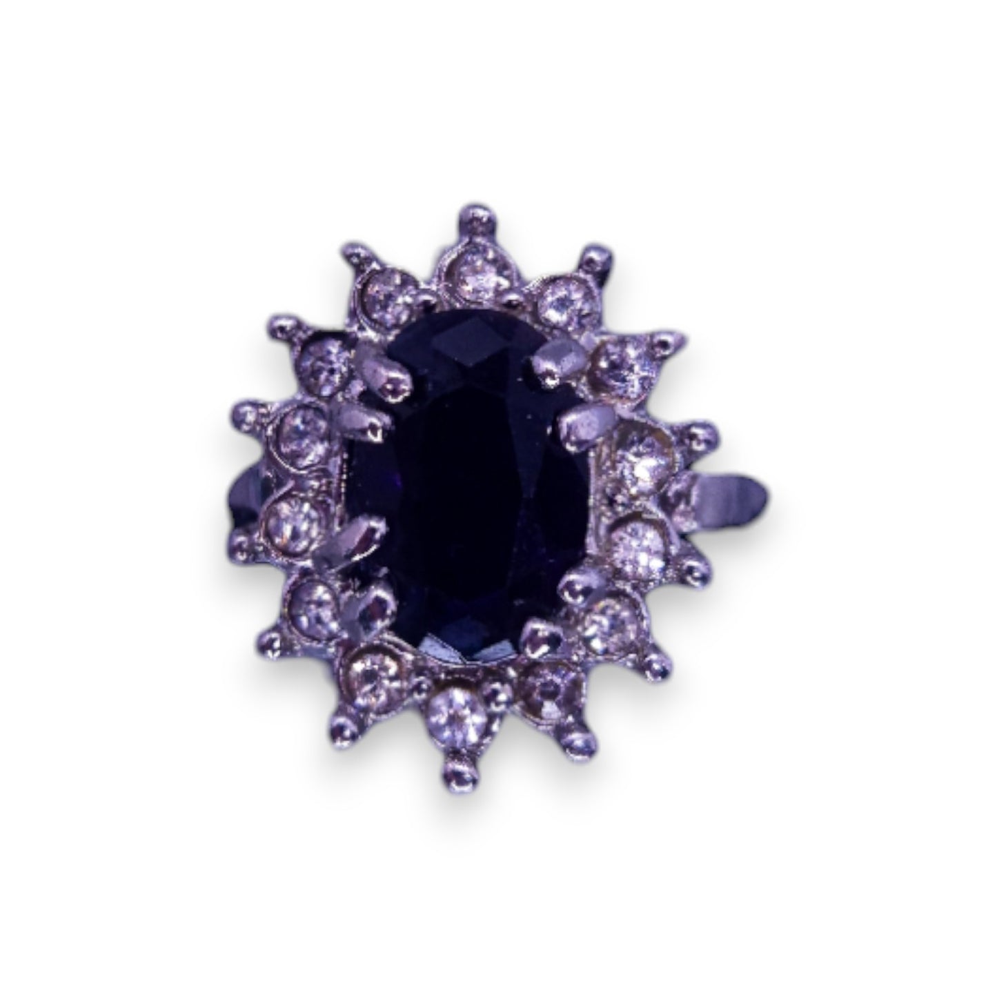 Silver Tone Black & Clear Cubic Zirconia Classic Ring