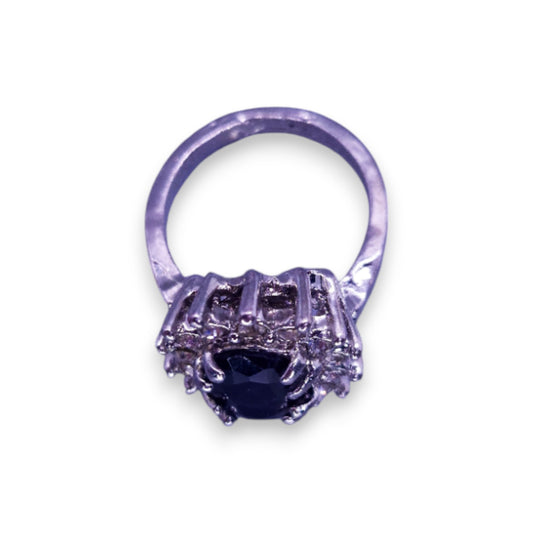 Silver Tone Black & Clear Cubic Zirconia Classic Ring