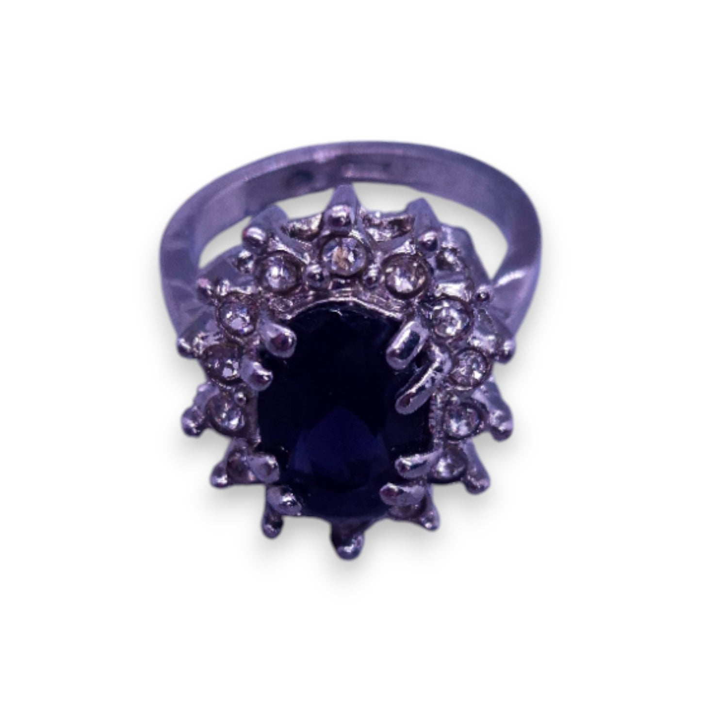 Silver Tone Black & Clear Cubic Zirconia Classic Ring