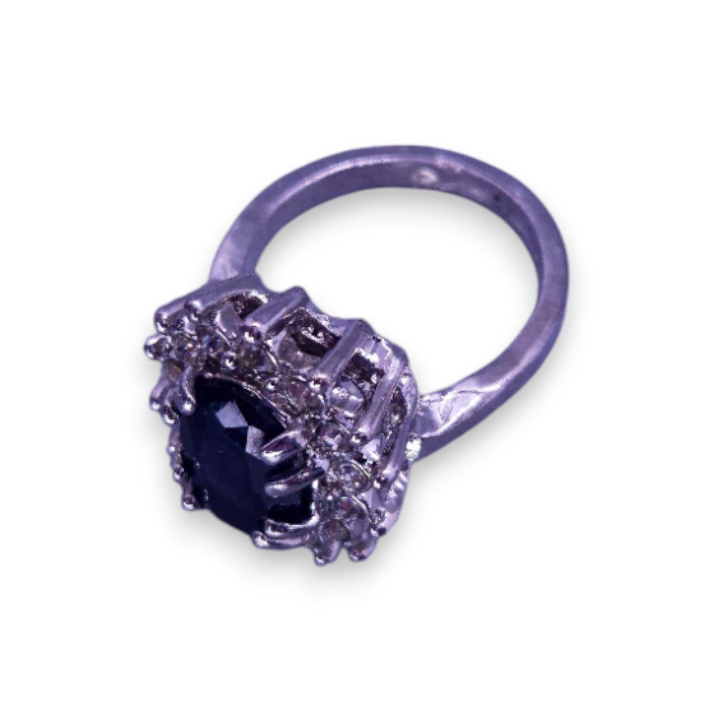 Silver Tone Black & Clear Cubic Zirconia Classic Ring