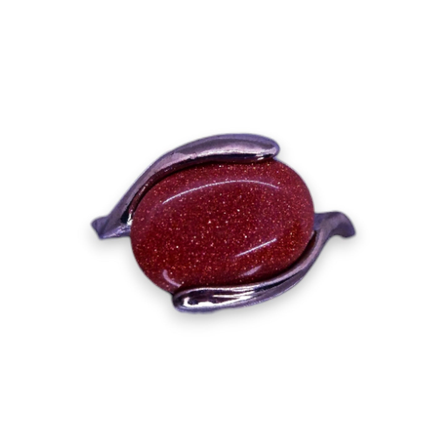 Silver Tone Brown Goldstone Classic Ring