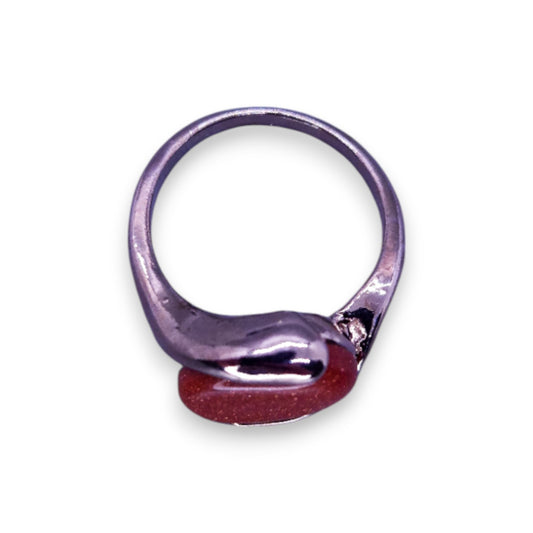Silver Tone Brown Goldstone Classic Ring
