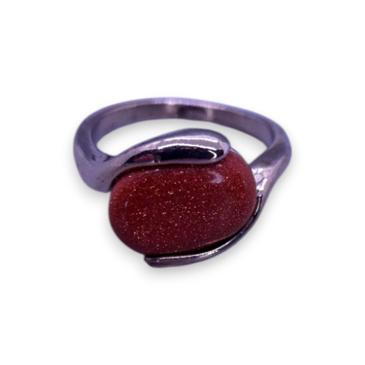Silver Tone Brown Goldstone Classic Ring