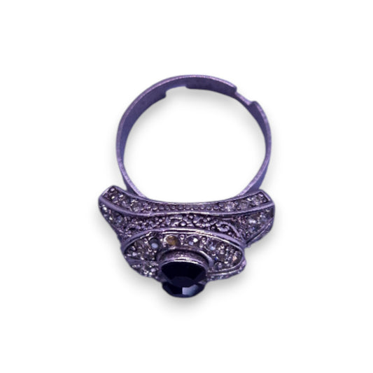 Silver Tone Black & Clear Cubic Zirconia Classic Ring