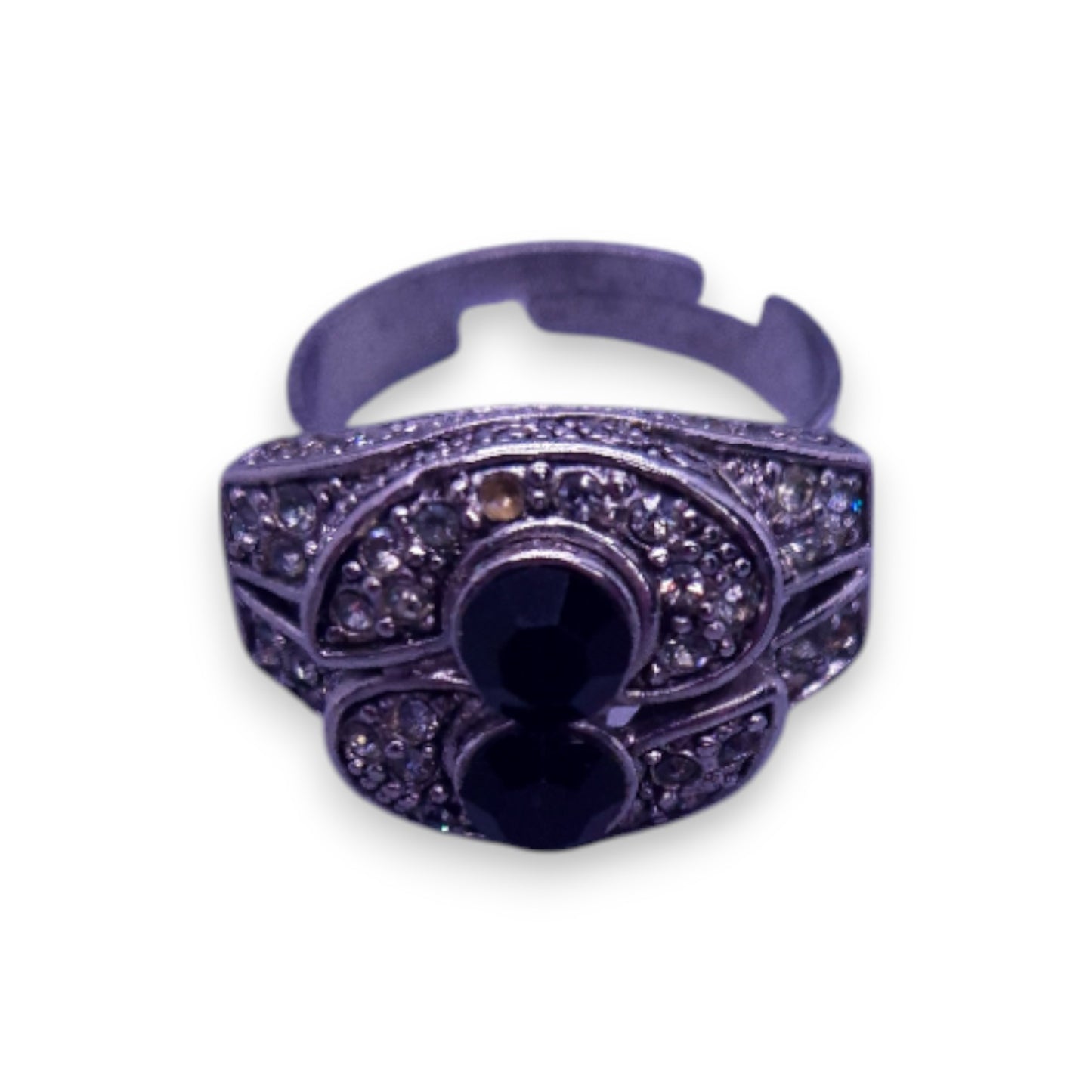 Silver Tone Black & Clear Cubic Zirconia Classic Ring